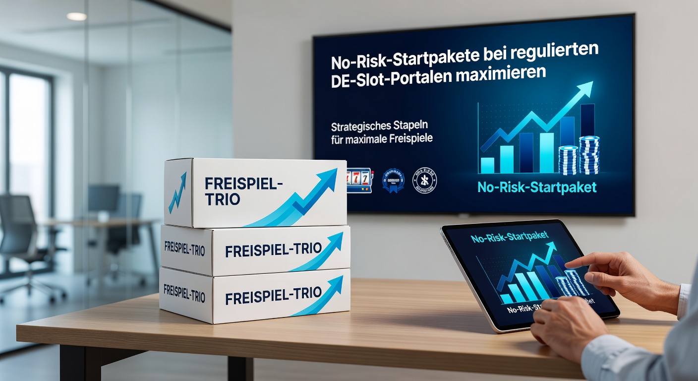 Detaillierte Darstellung gestapelter No-Risk-Pakete mit Freispiel-Symbolen und Stapelgrafik