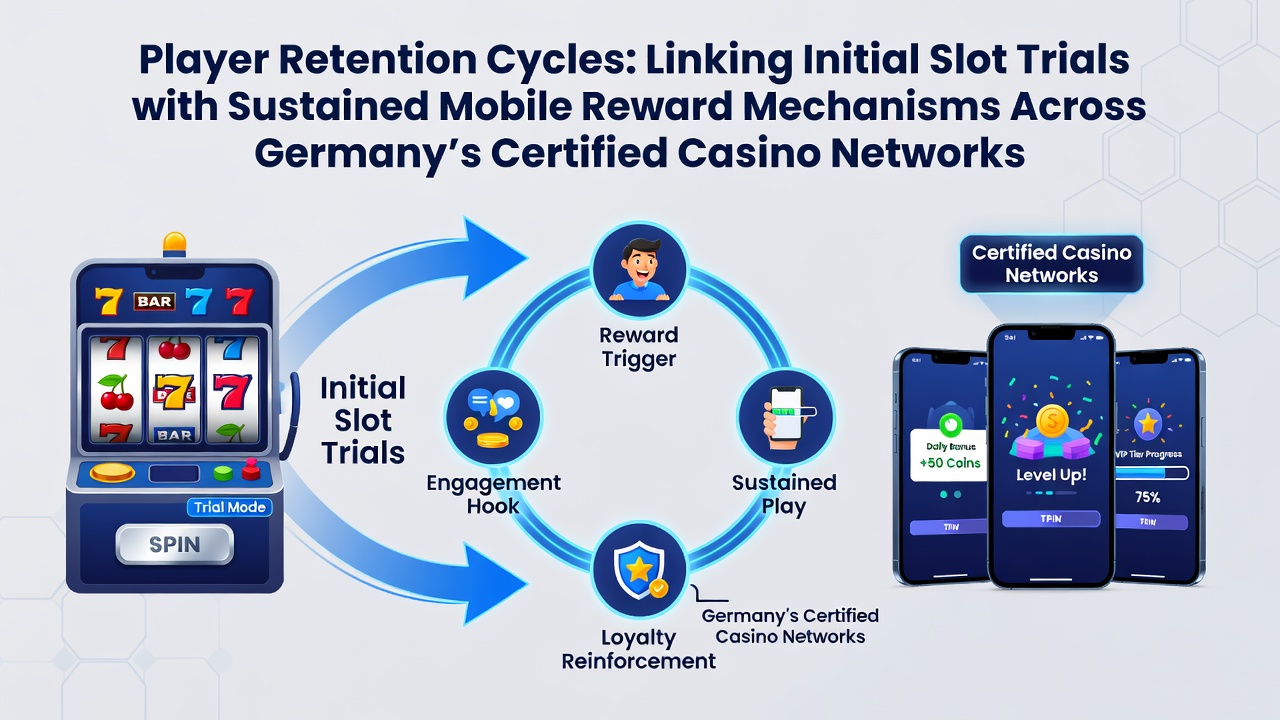 Darstellung von Spielerretentionszyklen mit Fokus auf initiale Slot-Trials und mobile Belohnungen in deutschen Casino-Netzwerken