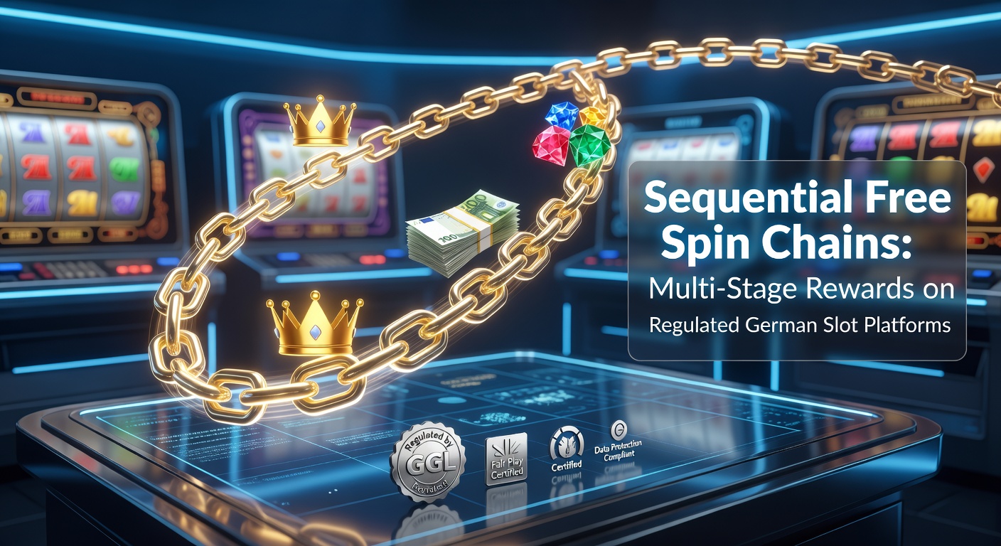 Grafische Darstellung einer Kette aus sequentiellen Freispielen mit mehrstufigen Belohnungen auf einem Slot-Spielbildschirm