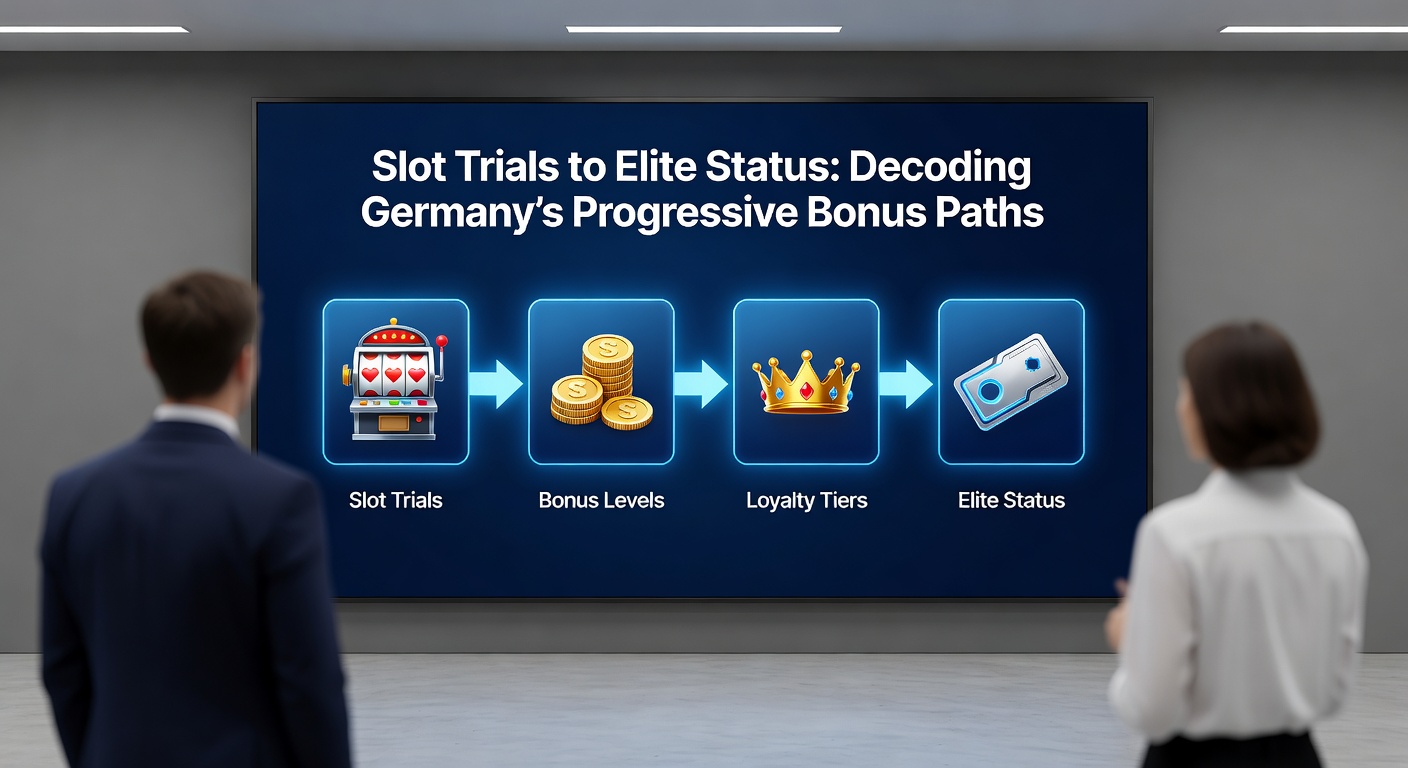 Detaillierte Darstellung einer Leiter mit Bonusstufen von Trial bis Elite-Status, inklusive Icons für Freispiele, Cashback und VIP-Vorteile in deutschen Casinos