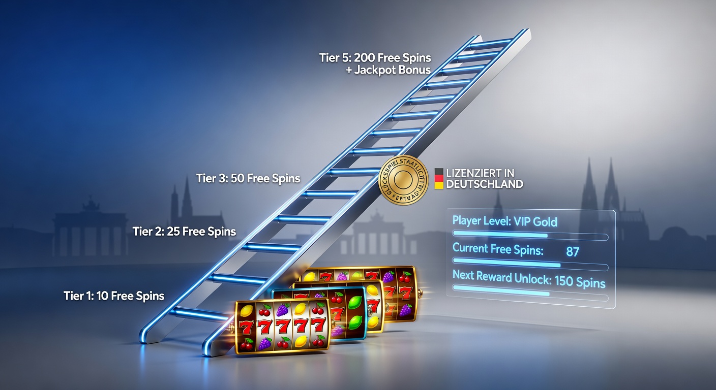 Detaillierte Infografik zu Belohnungsstufen einer Freispiel-Leiter mit Beispielen aus deutschen Casinos